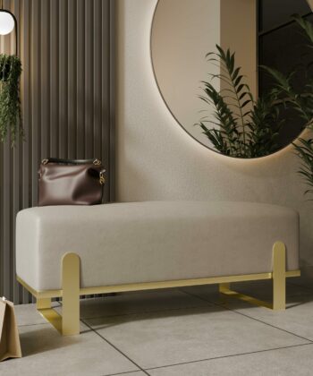 Aria Velvet Bench with Gold Base — Black Velvet