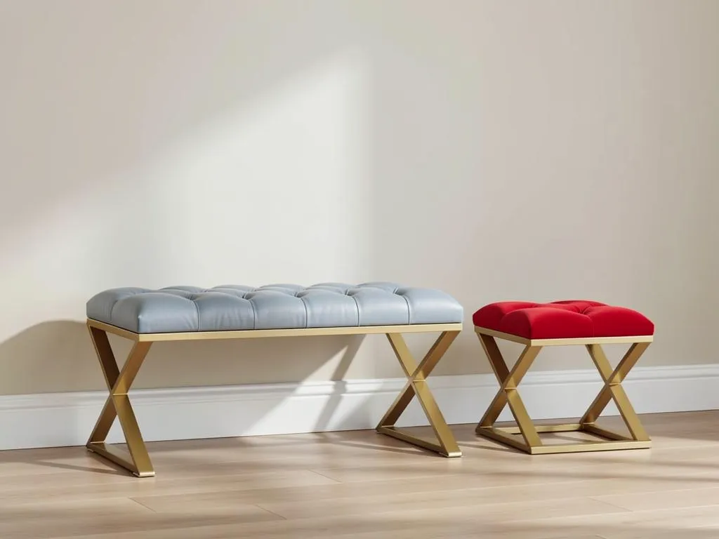 Modern round and rectangular pouffes in varied fabrics and colors