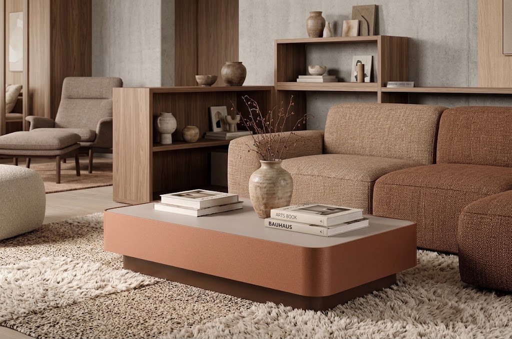 ZENITH Japandi Low Oval Coffee Table (120×60cm × H20cm | Two-Tone Steel Base & Laminated Top)
