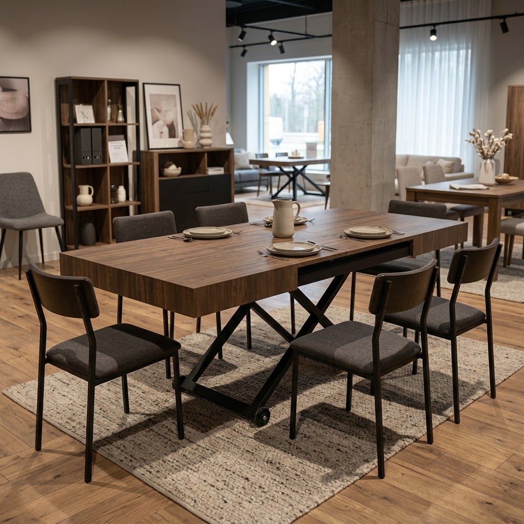SANNA Height-Adjustable Extendable Coffee-to-Dining Table (120–200cm | 27–80cm Elevation | Premium EGGER® Laminates)