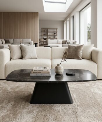SOLIS Oval Loft Coffee Table (120&times;60cm &times; H48cm | 18mm Laminated Top & Architectural Steel Pedestal)