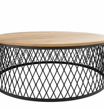 AURELIA Round Geometric Coffee Table (Laminated Top & Powder-Coated Steel Wireframe Base)