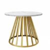 ASTORIA Bianco Marble Effect Round Coffee Table with Brushed Gold Geometric Steel Frame (58 × 58 × 45 cm)