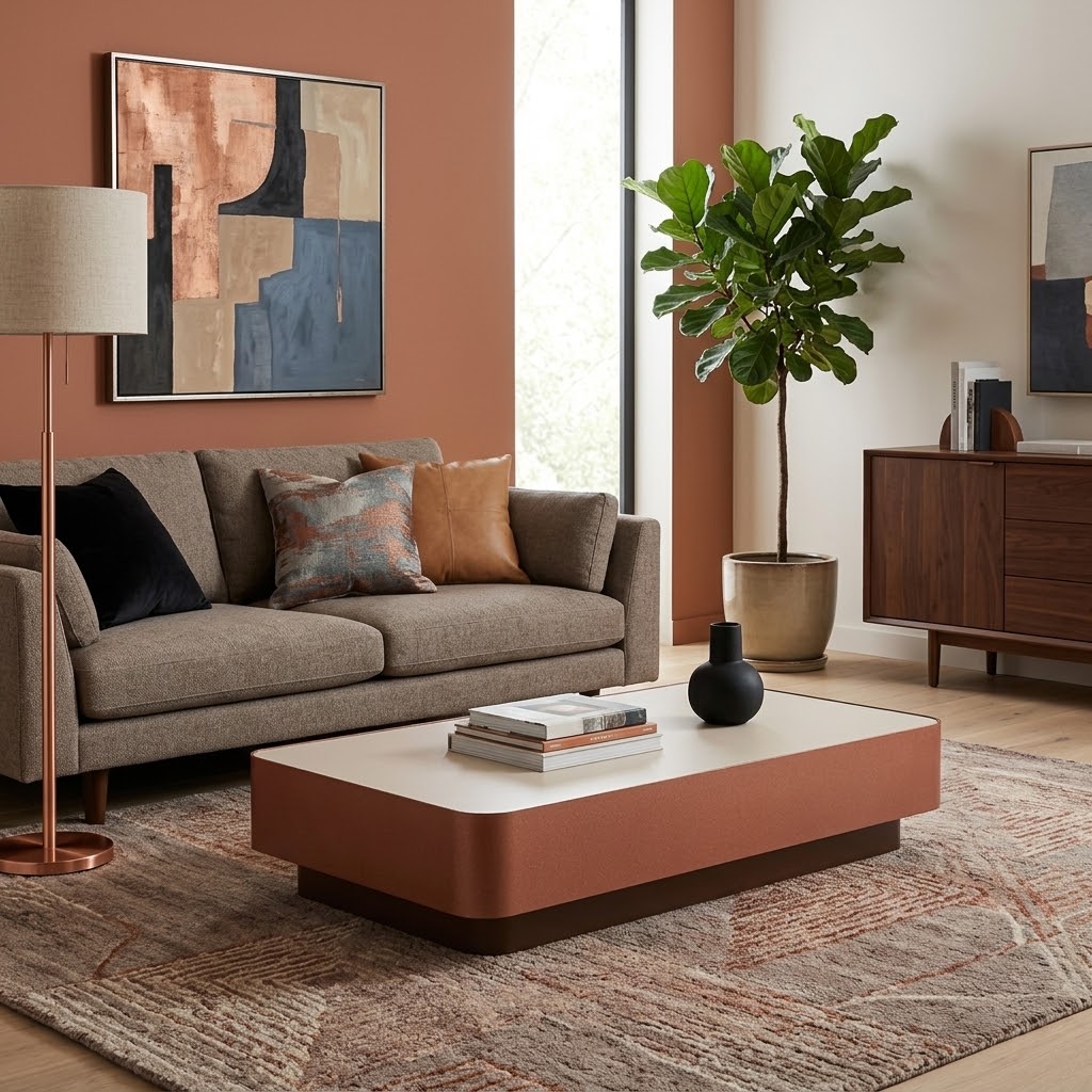 ZENITH Japandi Low Oval Coffee Table (120×60cm × H20cm | Two-Tone Steel Base & Laminated Top)