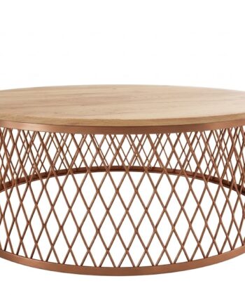 AURELIA Round Geometric Coffee Table (Laminated Top & Powder-Coated Steel Wireframe Base)