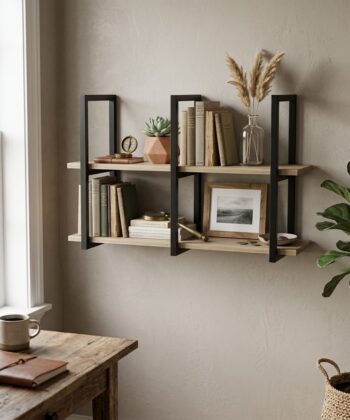 STRATA Loft Steel Shelf Brackets 23.5×60cm (Set of 2 | 40kg Load Capacity | Matte Black Powder-Coated)