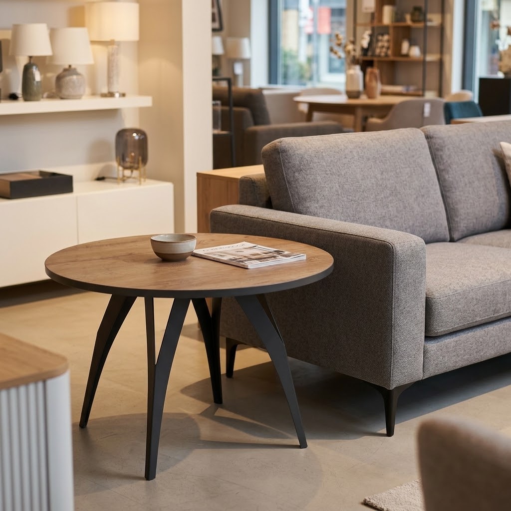 MIRARI Round Loft Coffee Table (Ø75cm × H50cm | 18mm Top & Powder-Coated Steel Base)