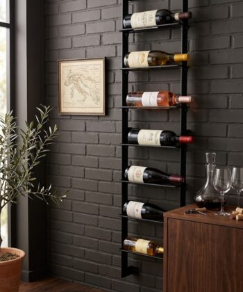 SOMMELIER Wall-Mounted 7-Bottle Steel Wine Rack (125×20×56.4cm | Horizontal Bottle Storage | Matte Black Powder-Coated)