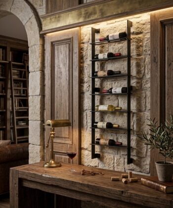 SOMMELIER Wall-Mounted 7-Bottle Steel Wine Rack (125×20×56.4cm | Horizontal Bottle Storage | Matte Black Powder-Coated)
