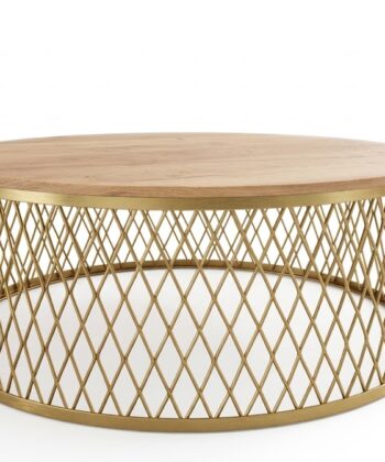 AURELIA Round Geometric Coffee Table (Laminated Top & Powder-Coated Steel Wireframe Base)