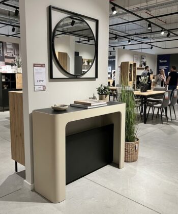 NOVARA Black Laminate Extending Console Table with Cashmere Powder-Coated Steel Frame (110 × 50-300 × 78 cm)