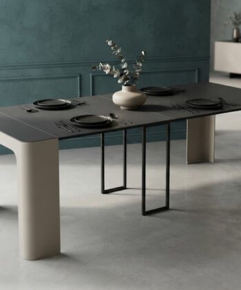 NOVARA Black Laminate Extending Console Table with Cashmere Powder-Coated Steel Frame (110 × 50-300 × 78 cm)