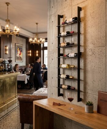 SOMMELIER Wall-Mounted 7-Bottle Steel Wine Rack (125×20×56.4cm | Horizontal Bottle Storage | Matte Black Powder-Coated)