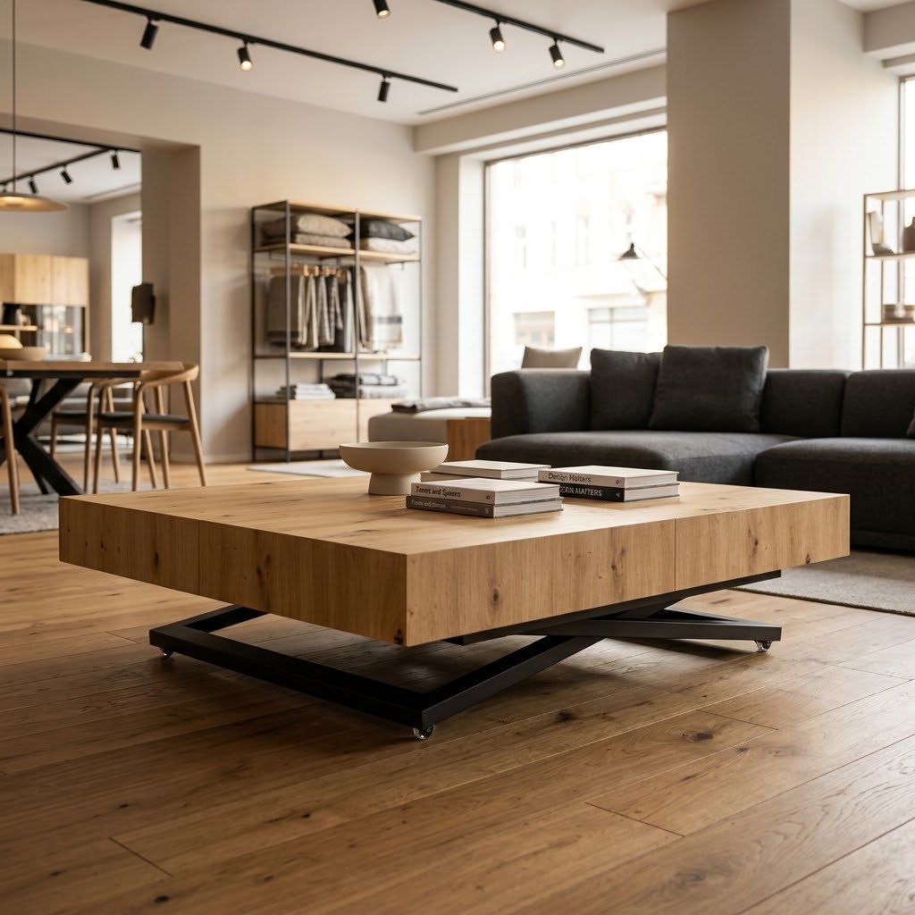 SANNA Height-Adjustable Extendable Coffee-to-Dining Table (120–200cm | 27–80cm Elevation | Premium EGGER® Laminates)