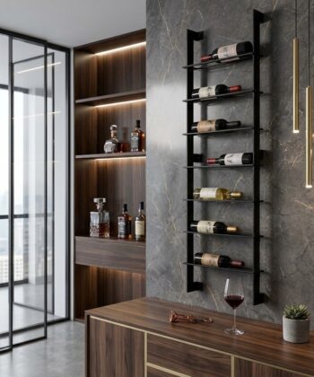 SOMMELIER Wall-Mounted 7-Bottle Steel Wine Rack (125×20×56.4cm | Horizontal Bottle Storage | Matte Black Powder-Coated)