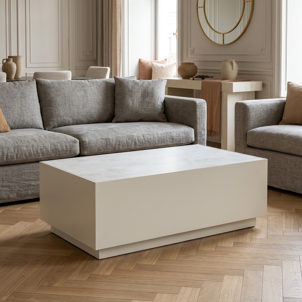 TETRA Low Rectangular Loft Coffee Table (100.6×55.2cm × H35.8cm | 18mm Top & Powder-Coated Steel Frame)