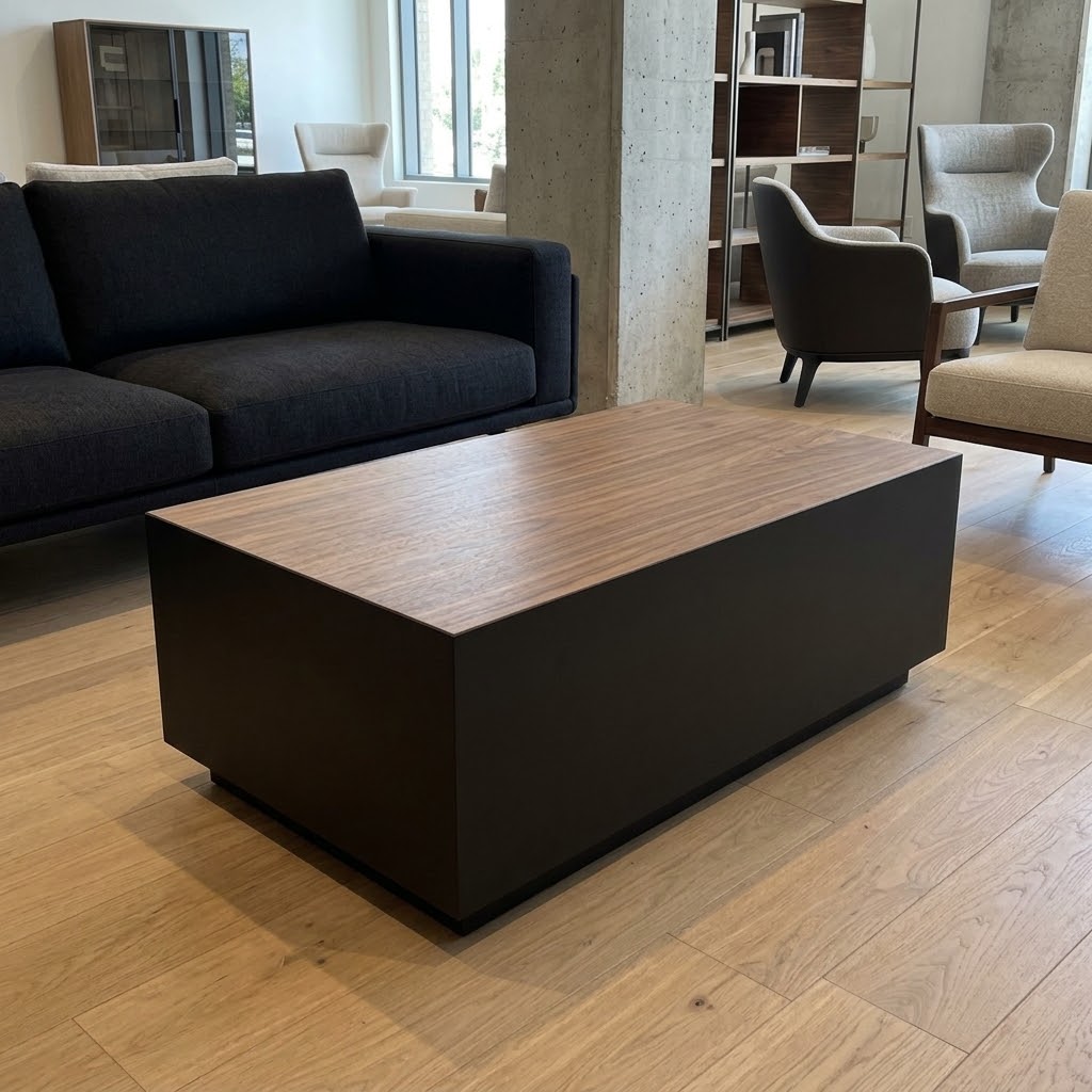 TETRA Low Rectangular Loft Coffee Table (100.6×55.2cm × H35.8cm | 18mm Top & Powder-Coated Steel Frame)