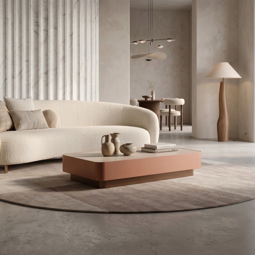 ZENITH Japandi Low Oval Coffee Table (120×60cm × H20cm | Two-Tone Steel Base & Laminated Top)