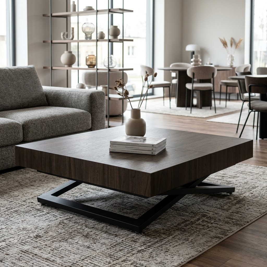 SANNA Height-Adjustable Extendable Coffee-to-Dining Table (120–200cm | 27–80cm Elevation | Premium EGGER® Laminates)