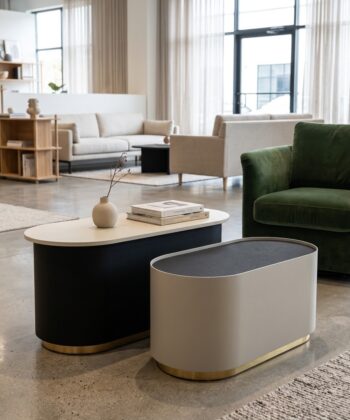 CALYPSO Oval Nesting Coffee Table Set of 2 (110×50cm & 85.5×42.5cm | Black Laminated Tops & Two-Tone Steel Base)