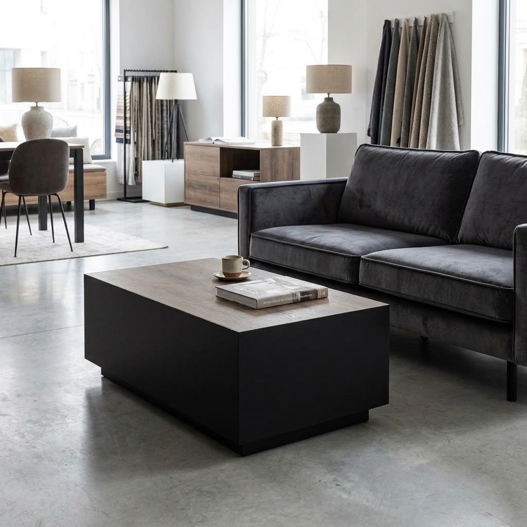 TETRA Low Rectangular Loft Coffee Table (100.6×55.2cm × H35.8cm | 18mm Top & Powder-Coated Steel Frame)