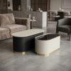 CALYPSO Oval Nesting Coffee Table Set of 2 (110×50cm & 85.5×42.5cm | Black Laminated Tops & Two-Tone Steel Base)