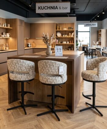 HAGA CROSS Swivel Bar Stool Beige Textured Fabric Matte Black Steel 62 × 65 × 94-119 cm