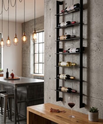 SOMMELIER Wall-Mounted 7-Bottle Steel Wine Rack (125×20×56.4cm | Horizontal Bottle Storage | Matte Black Powder-Coated)