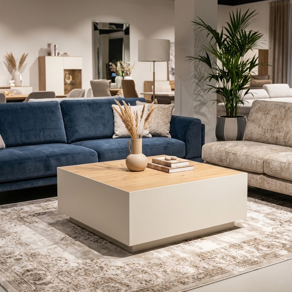 TETRA Low Rectangular Loft Coffee Table (100.6×55.2cm × H35.8cm | 18mm Top & Powder-Coated Steel Frame)