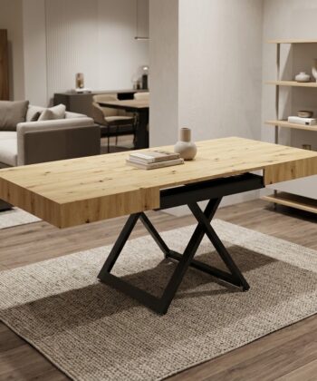 SANNA Height-Adjustable Extendable Coffee-to-Dining Table (120–200cm | 27–80cm Elevation | Premium EGGER® Laminates)