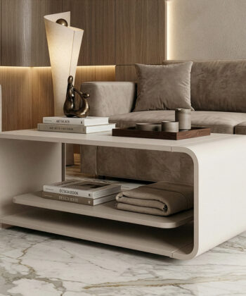 ORBISON Mobile Two-Tier Coffee Table (100&times;50cm &times; H41cm | Curved Steel Frame & Floating Shelf)