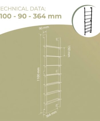SOMMELIER Wall-Mounted 7-Bottle Steel Wine Rack (125×20×56.4cm | Horizontal Bottle Storage | Matte Black Powder-Coated)