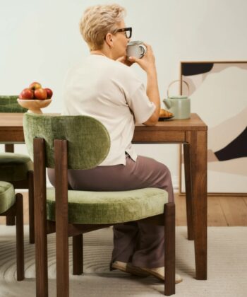 KORU Sculptural Dining Chair (H83cm × W59cm | Exposed Dual Wooden Beam Frame & Upholstered Seat)