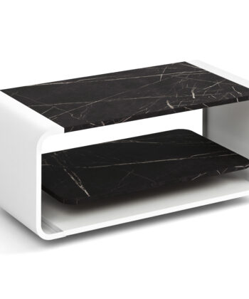 ORBISON Mobile Two-Tier Coffee Table (100×50cm × H41cm | Curved Steel Frame & Floating Shelf)