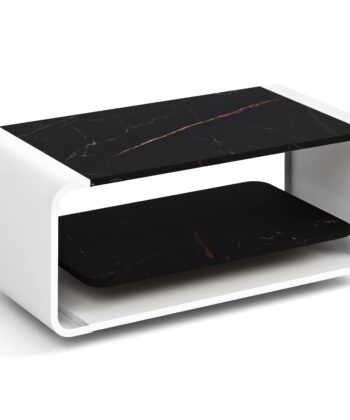 ORBISON Mobile Two-Tier Coffee Table (100×50cm × H41cm | Curved Steel Frame & Floating Shelf)