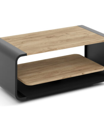 ORBISON Mobile Two-Tier Coffee Table (100×50cm × H41cm | Curved Steel Frame & Floating Shelf)