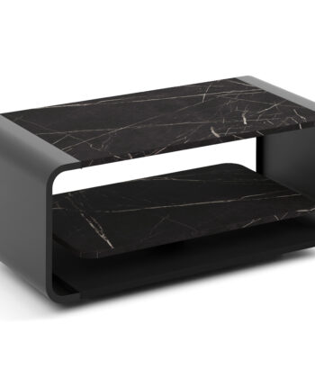 ORBISON Mobile Two-Tier Coffee Table (100×50cm × H41cm | Curved Steel Frame & Floating Shelf)