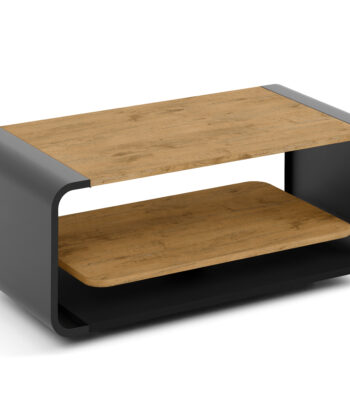 ORBISON Mobile Two-Tier Coffee Table (100×50cm × H41cm | Curved Steel Frame & Floating Shelf)