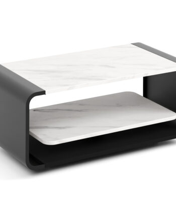 ORBISON Mobile Two-Tier Coffee Table (100×50cm × H41cm | Curved Steel Frame & Floating Shelf)
