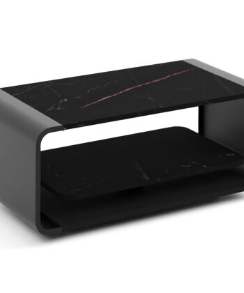 ORBISON Mobile Two-Tier Coffee Table (100×50cm × H41cm | Curved Steel Frame & Floating Shelf)