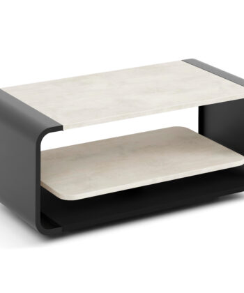 ORBISON Mobile Two-Tier Coffee Table (100×50cm × H41cm | Curved Steel Frame & Floating Shelf)