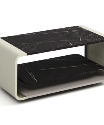 ORBISON Mobile Two-Tier Coffee Table (100×50cm × H41cm | Curved Steel Frame & Floating Shelf)