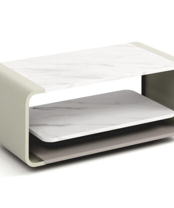 ORBISON Mobile Two-Tier Coffee Table (100×50cm × H41cm | Curved Steel Frame & Floating Shelf)
