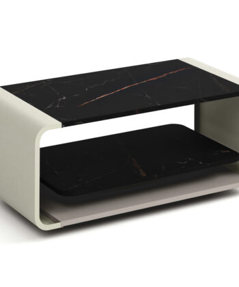ORBISON Mobile Two-Tier Coffee Table (100×50cm × H41cm | Curved Steel Frame & Floating Shelf)