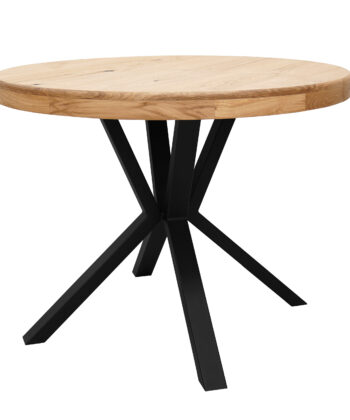 SOLARIS Round Extendable Dining Table (Ø90cm to Ø120cm | Natural Oak Veneer & Black Metal Base)