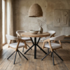 SOLARIS Round Extendable Dining Table (Ø90cm to Ø120cm | Natural Oak Veneer & Black Metal Base)