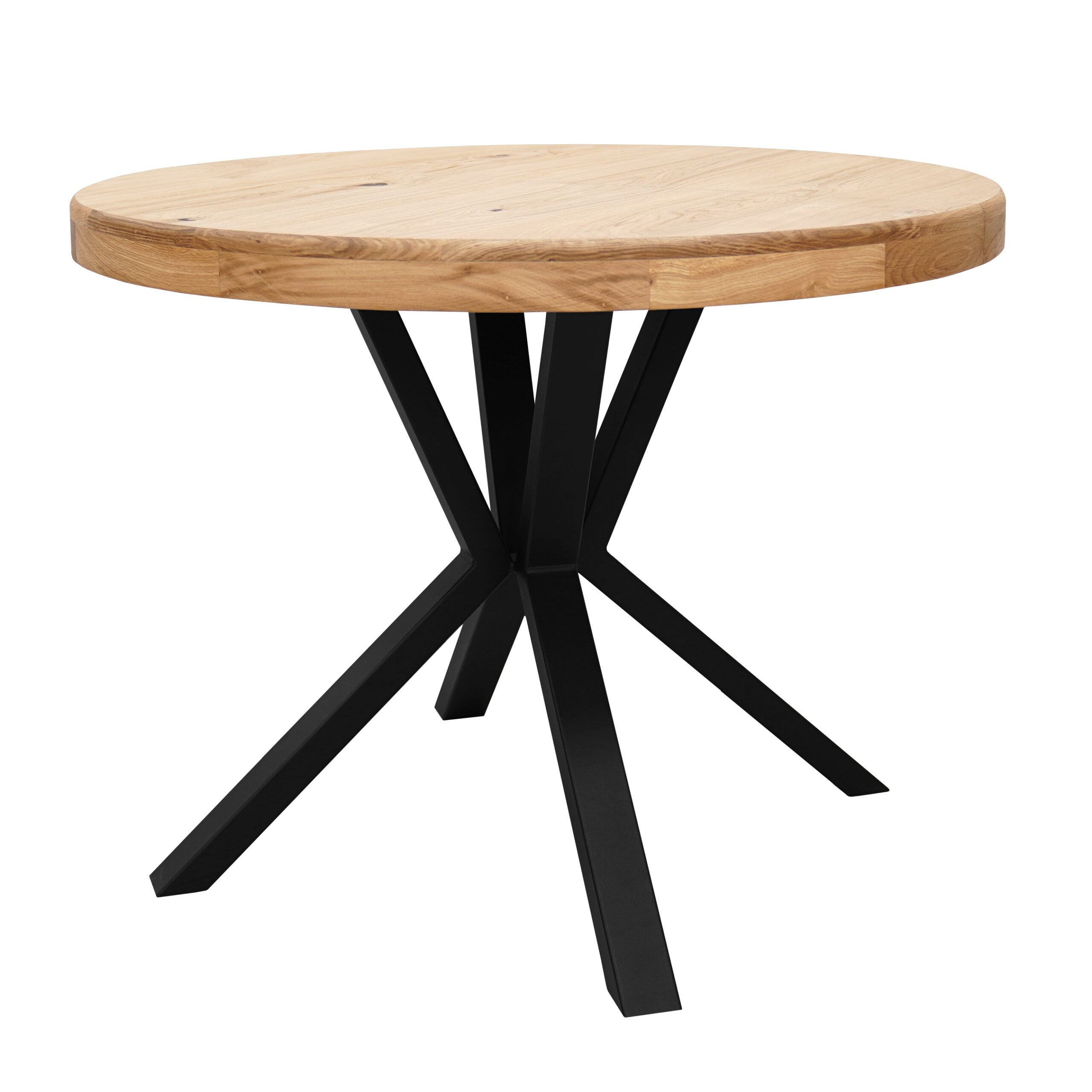 SOLARIS Round Extendable Dining Table (Ø90cm to Ø120cm | Natural Oak Veneer & Black Metal Base)