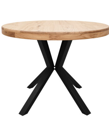 SOLARIS Round Extendable Dining Table (Ø90cm to Ø120cm | Natural Oak Veneer & Black Metal Base)