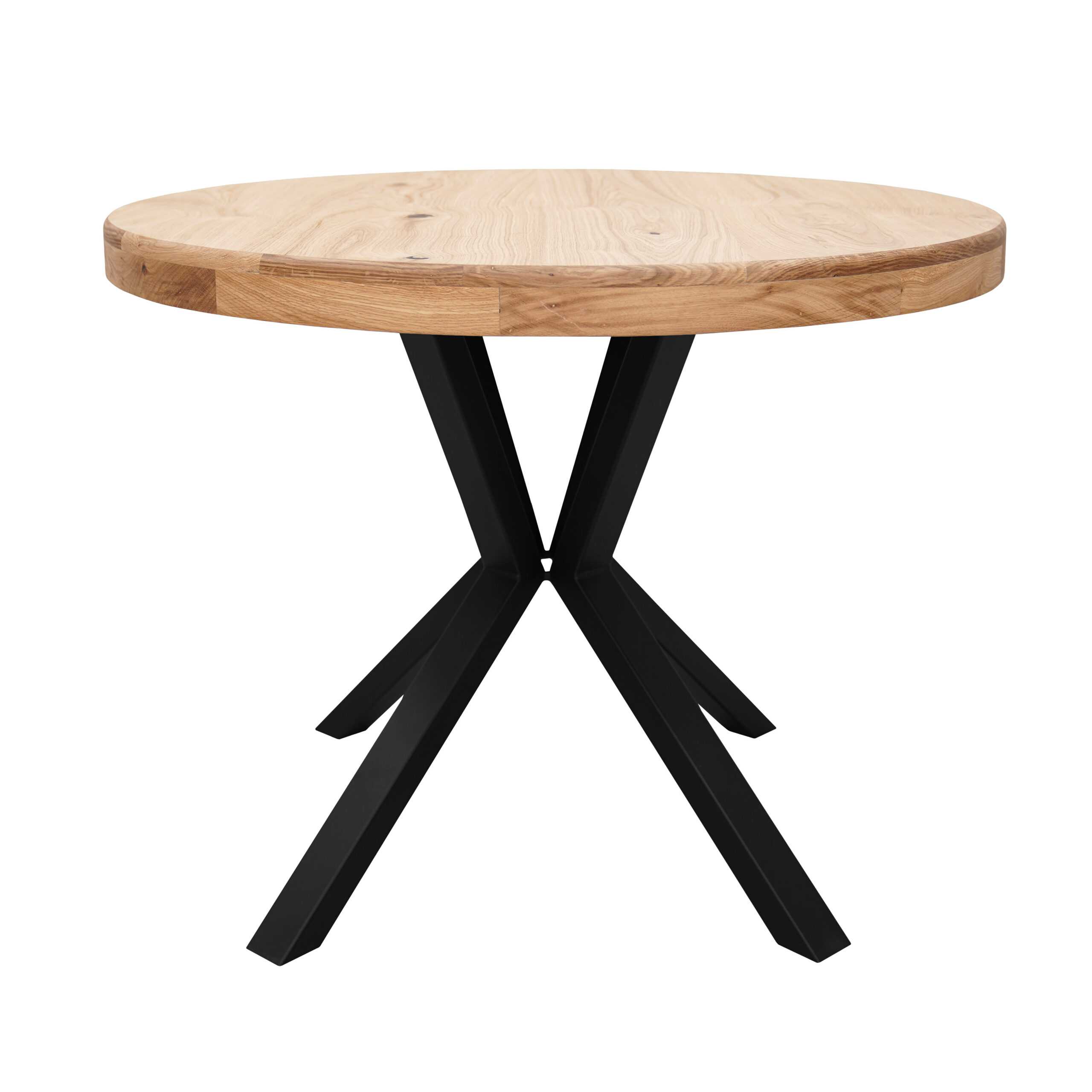 SOLARIS Round Extendable Dining Table (Ø90cm to Ø120cm | Natural Oak Veneer & Black Metal Base)