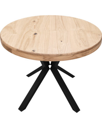 SOLARIS Round Extendable Dining Table (Ø90cm to Ø120cm | Natural Oak Veneer & Black Metal Base)